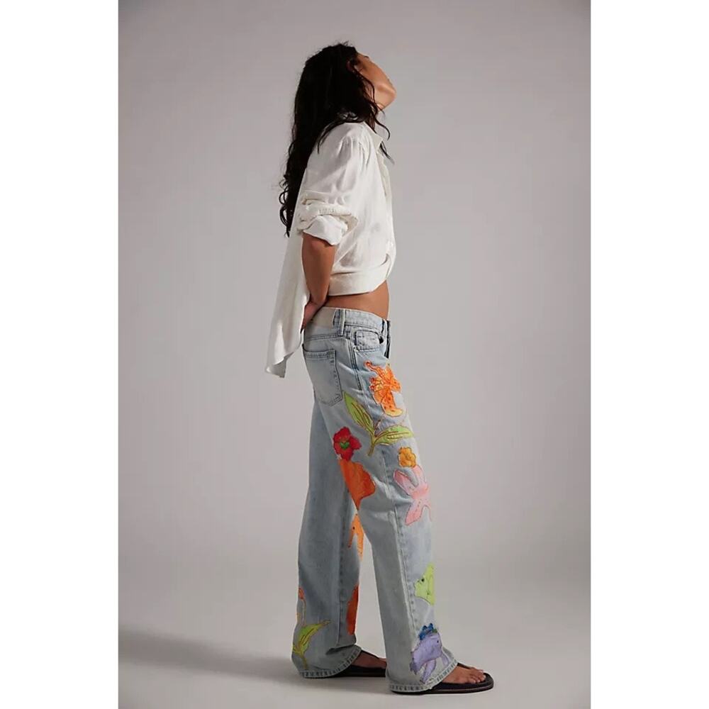 Free People We The Free Surfside Patched Low-Rise Denim Jeans New 24 - Picture 3 of 7